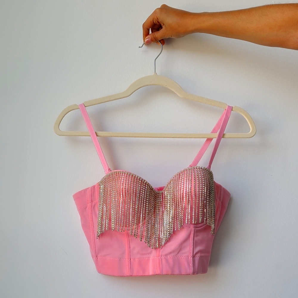 ✨️Any 3 for $10✨️ SHEIN Small Festival Pink Rhinestone Bustier Top